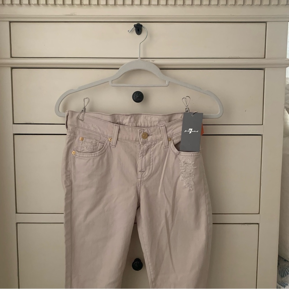 7 For All Mankind Distressed Slim Cigarette Leg Khaki Beige - Picture 10 of 14